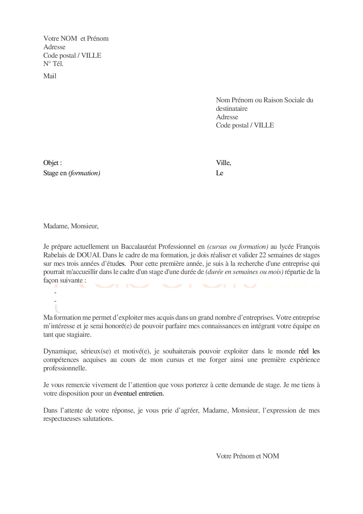 Lettre De Motivation Lycée Privé Exemple  Letter Of Application Une